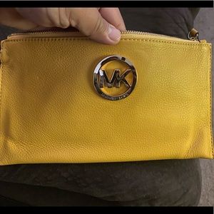 Brand New MK yellow textured leather wristlet